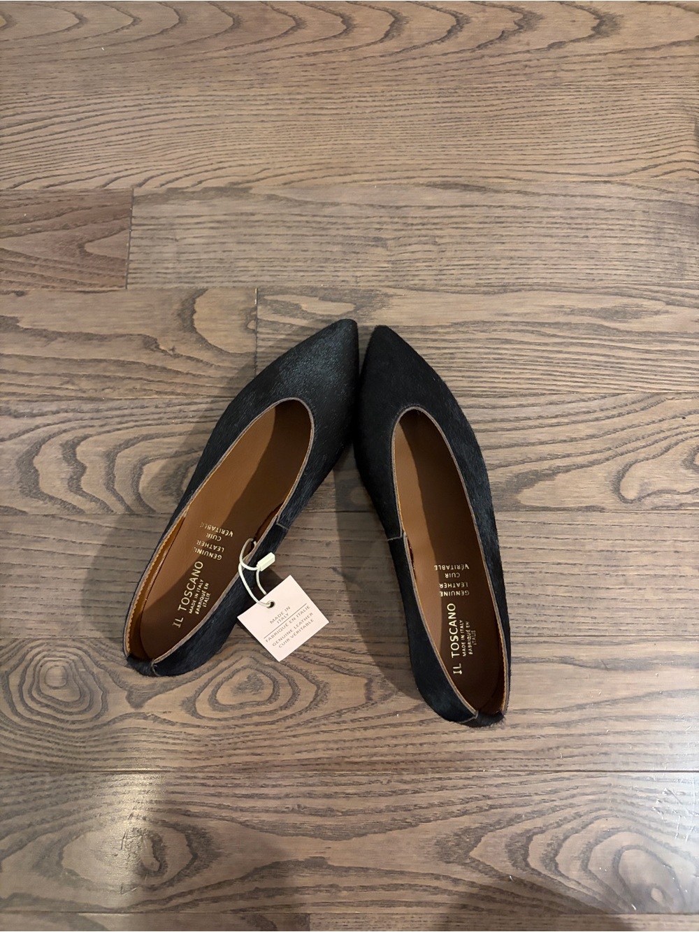 Made in Italy dark brown flats, leather calf hair